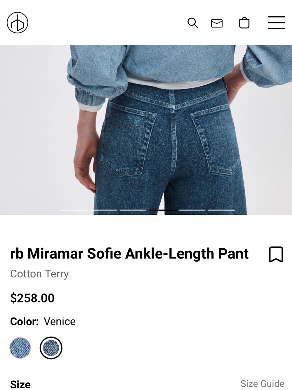 RAG & BONE sz 30 MIRAMAR Sophie Wide Leg Printed Jeans Terry Cotton Venice Ankle - Picture 4 of 9